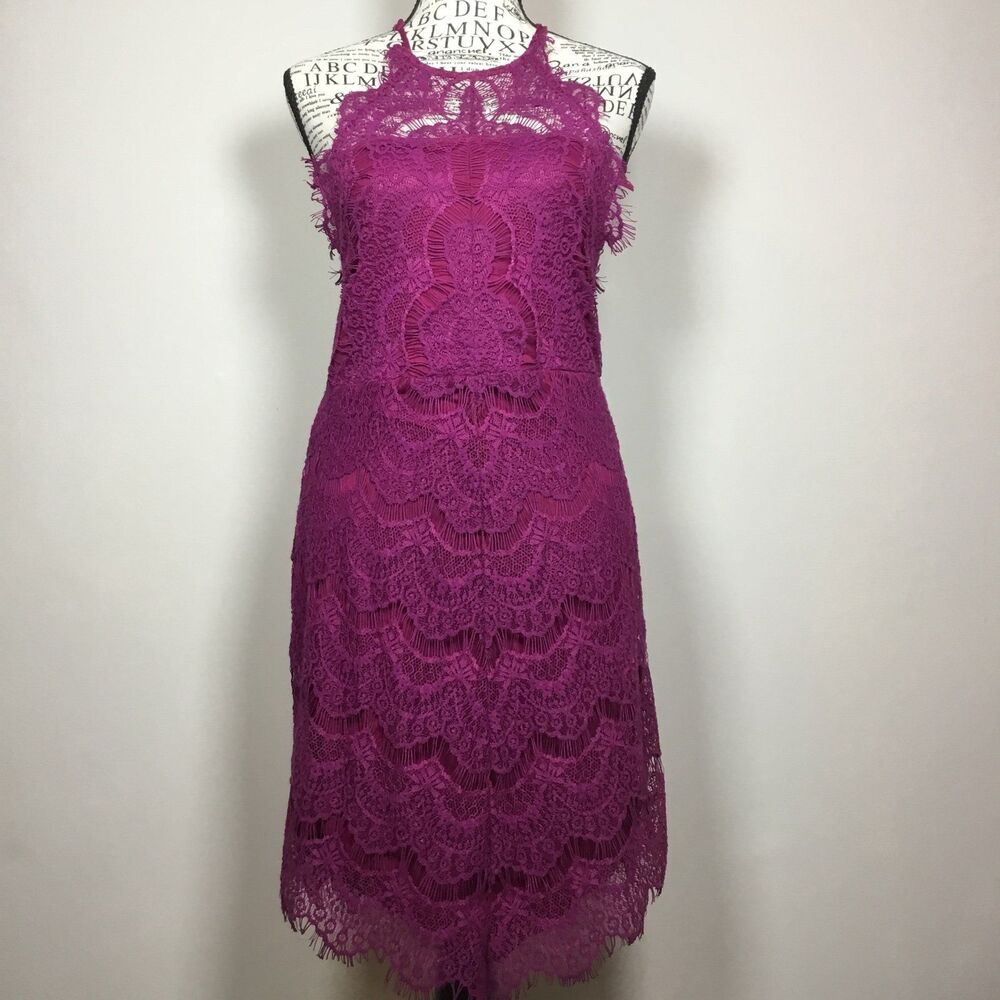 Free People She’s Got It dress in raspberry eyelash lace racerback button back S